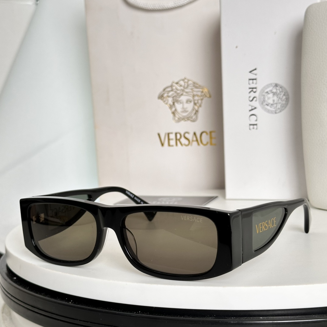 Versace VE4482 Black Rectangular Sunglasses Gold Logo Detail - 56-17-135