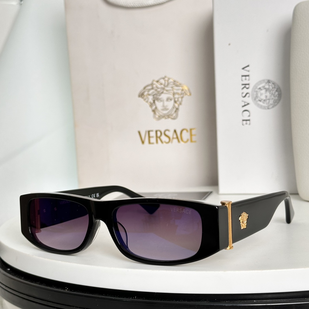 Versace VE4476 Black Sunglasses with Gold Medusa Detail - Authentic Design