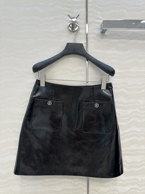 Chan Handmade Atelier Black Leather Mini Skirt with Double Pockets 1 Chan Handmade Atelier Black Leather Mini Skirt with Double Pockets
