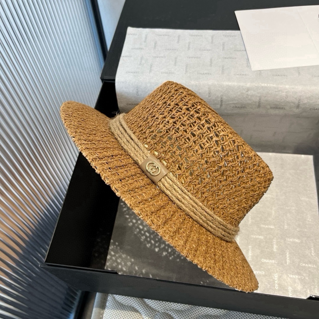 🆕

Gucci古奇平顶礼帽，镂空遮阳帽，小礼帽，头围57cm