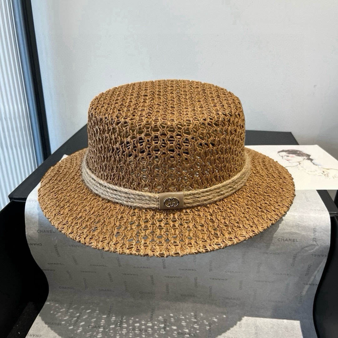 🆕

Gucci古奇平顶礼帽，镂空遮阳帽，小礼帽，头围57cm