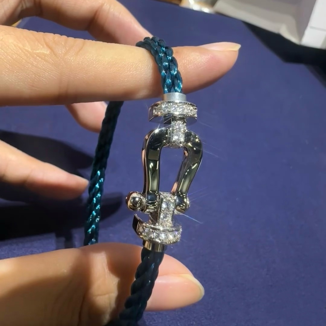  火爆🎉钢丝费雷德 Fred斐登满钻、半钻、无钻马蹄扣中性款高品质黑色钢丝绳手链手镯！本命绳👉🏻大牌 时
