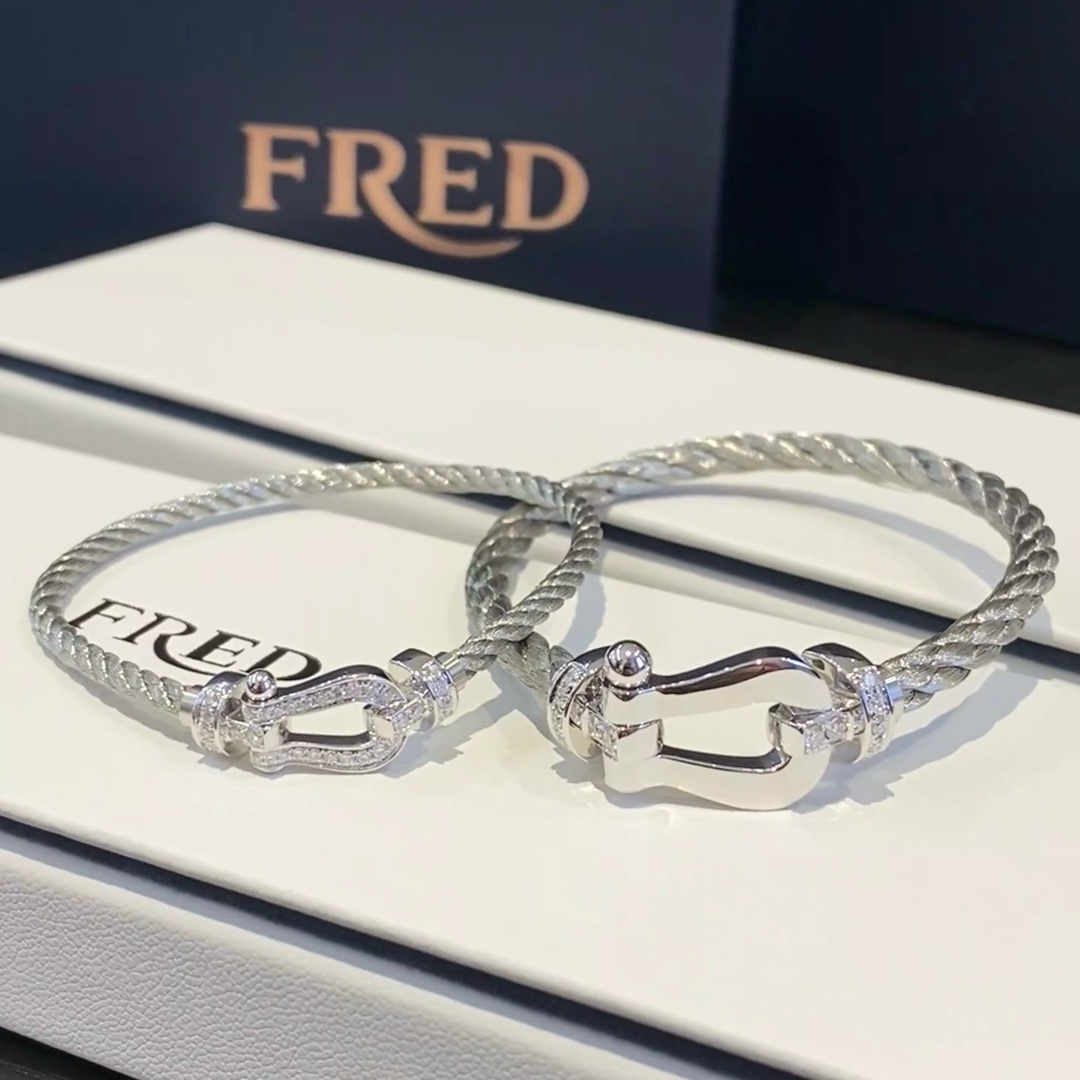  火爆🎉钢丝费雷德 Fred斐登满钻、半钻、无钻马蹄扣中性款高品质黑色钢丝绳手链手镯！本命绳👉🏻大牌 时