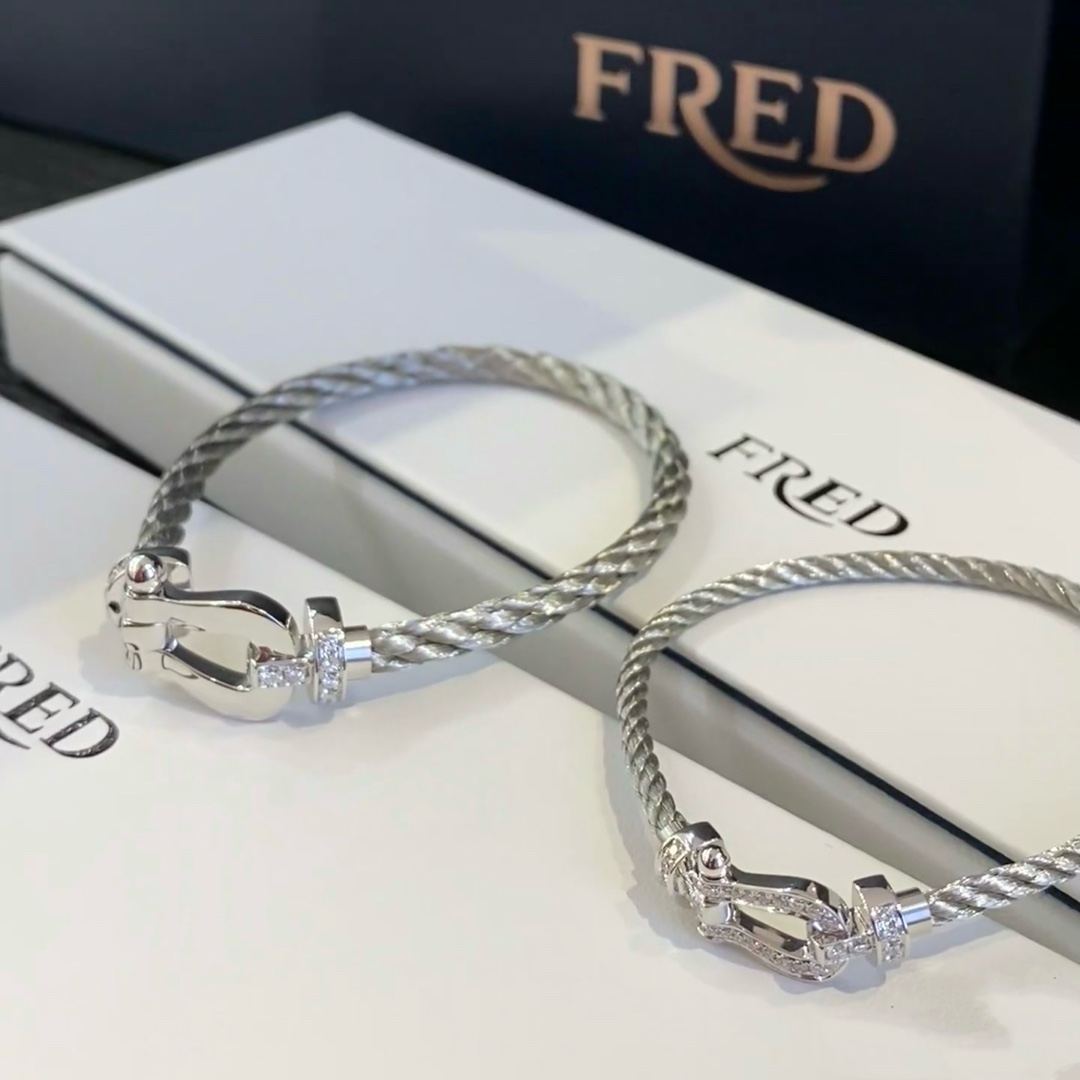  火爆🎉钢丝费雷德 Fred斐登满钻、半钻、无钻马蹄扣中性款高品质黑色钢丝绳手链手镯！本命绳👉🏻大牌 时