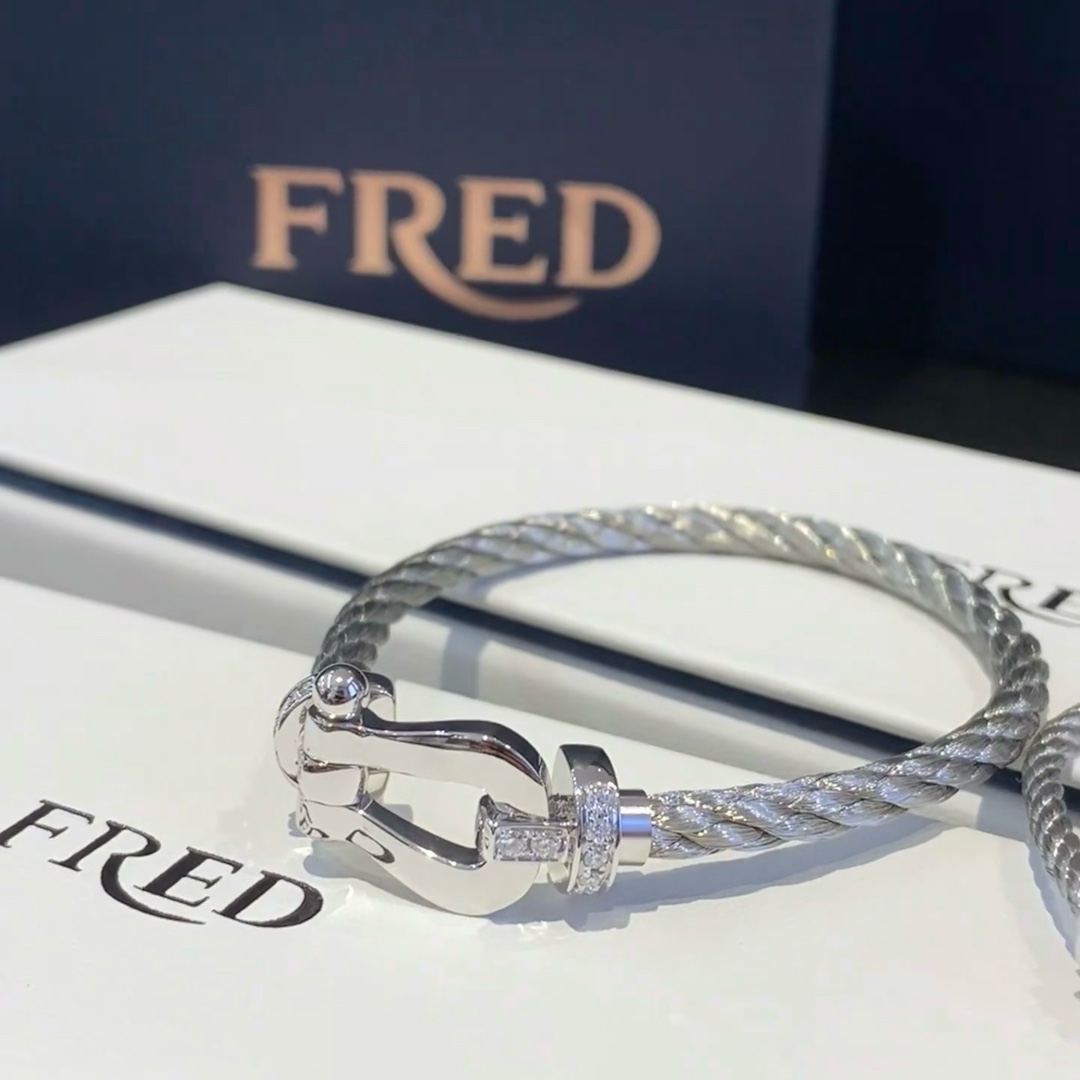  火爆🎉钢丝费雷德 Fred斐登满钻、半钻、无钻马蹄扣中性款高品质黑色钢丝绳手链手镯！本命绳👉🏻大牌 时