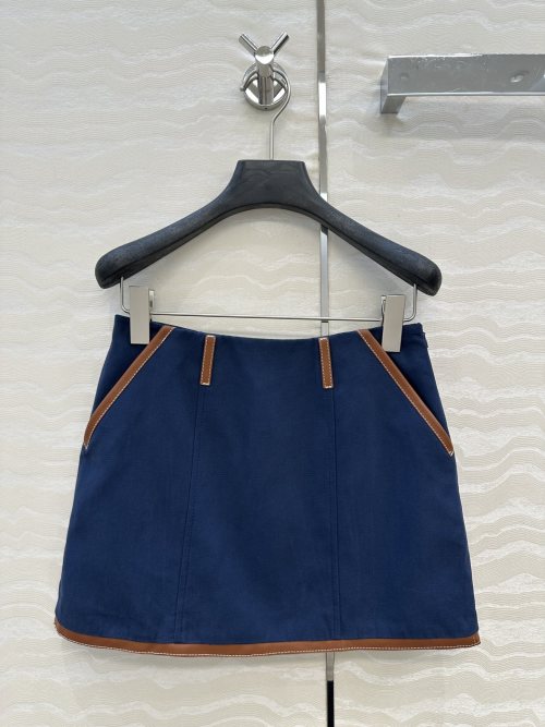 Miu Inspired Retro Mini Skirt, Color Block Lambskin Trim, Slim Fit 1 Miu Inspired Retro Mini Skirt, Color Block Lambskin Trim, Slim Fit
