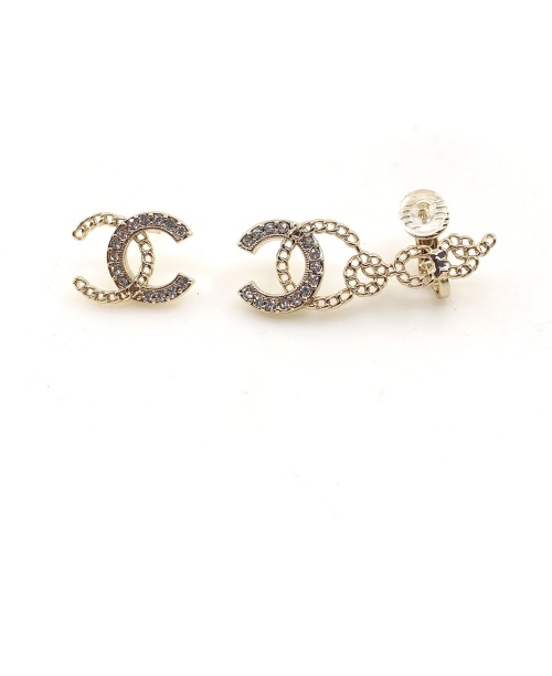 Elegant Gold-Tone CC Logo Asymmetrical Earrings Stud and Clip-On Set 1 Elegant Gold-Tone CC Logo Asymmetrical Earrings Stud and Clip-On Set