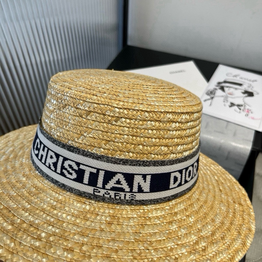 🆕

Dior迪奥麦秆草平顶礼帽，遮阳帽，头围57cm