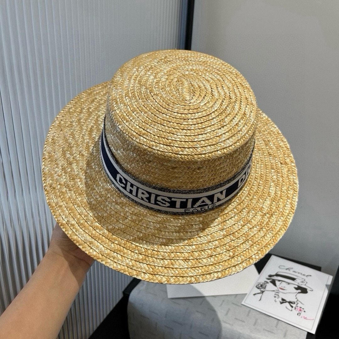 🆕

Dior迪奥麦秆草平顶礼帽，遮阳帽，头围57cm