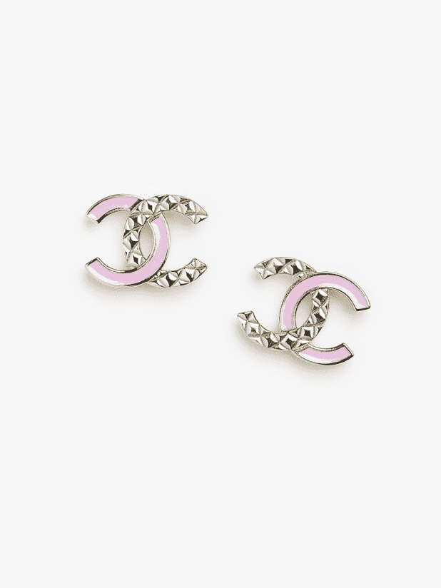 NO:703154,Ch@nel25B diamond pattern pink enamel C earrings, Chanel earrings, chanel19860909Ch@nel25B菱格纹粉色珐琅C耳钉,香奈儿耳钉,chanel,Jewelry