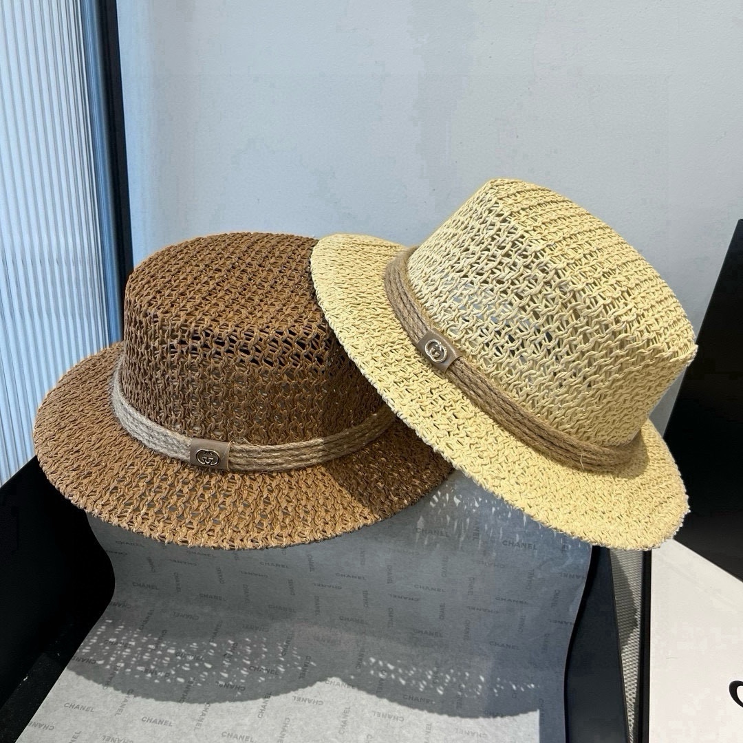 🆕

Gucci古奇平顶礼帽，镂空遮阳帽，小礼帽，头围57cm