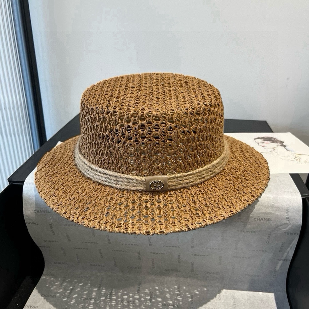 🆕

Gucci古奇平顶礼帽，镂空遮阳帽，小礼帽，头围57cm