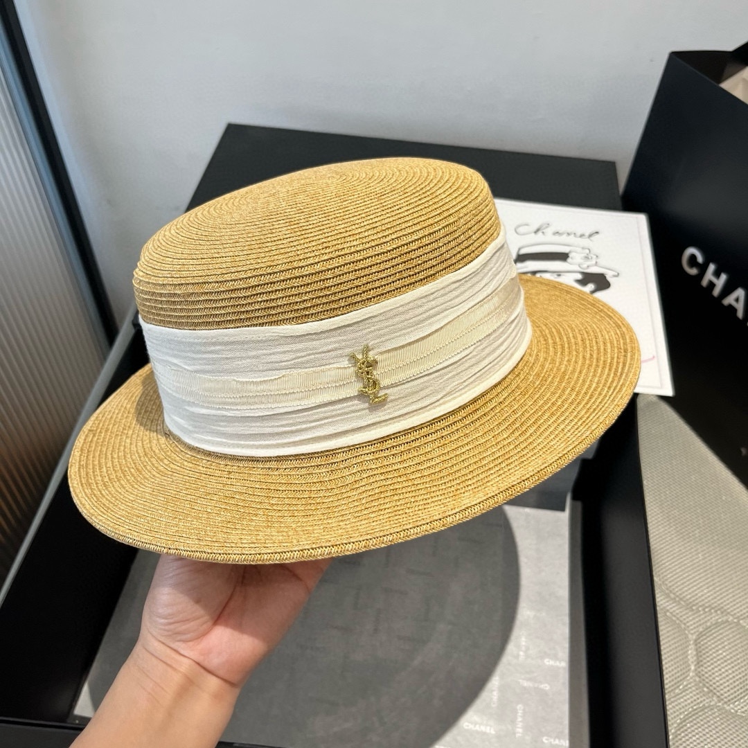 🆕

圣罗兰新款平顶遮阳帽，遮阳草帽，头围57cm