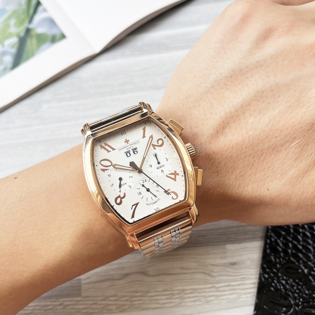 “High-End Men’s Wristwatch with White Gill, Gold P, and Steel Belt – New Design with High-End Features” - 图片 3