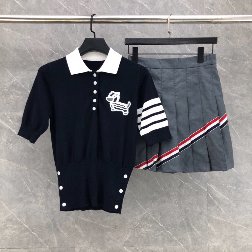 “New Thom Browne Women’s Polo T-shirt in Blue Shades, Sizes 0-3” - 图片 1