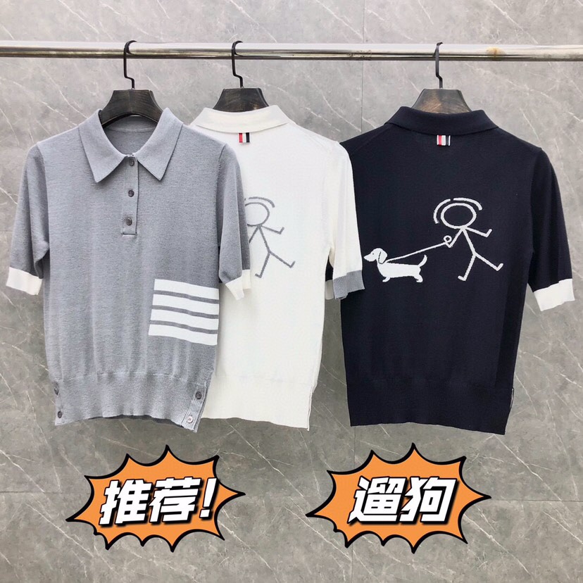 THOM BROWNE Polo T-shirt Collection: Blue, Grey, White Colors, Height Details in Report - 图片 3