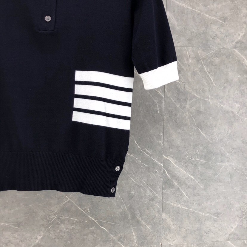 THOM BROWNE Polo T-shirt Collection: Blue, Grey, White Colors, Height Details in Report - 图片 5