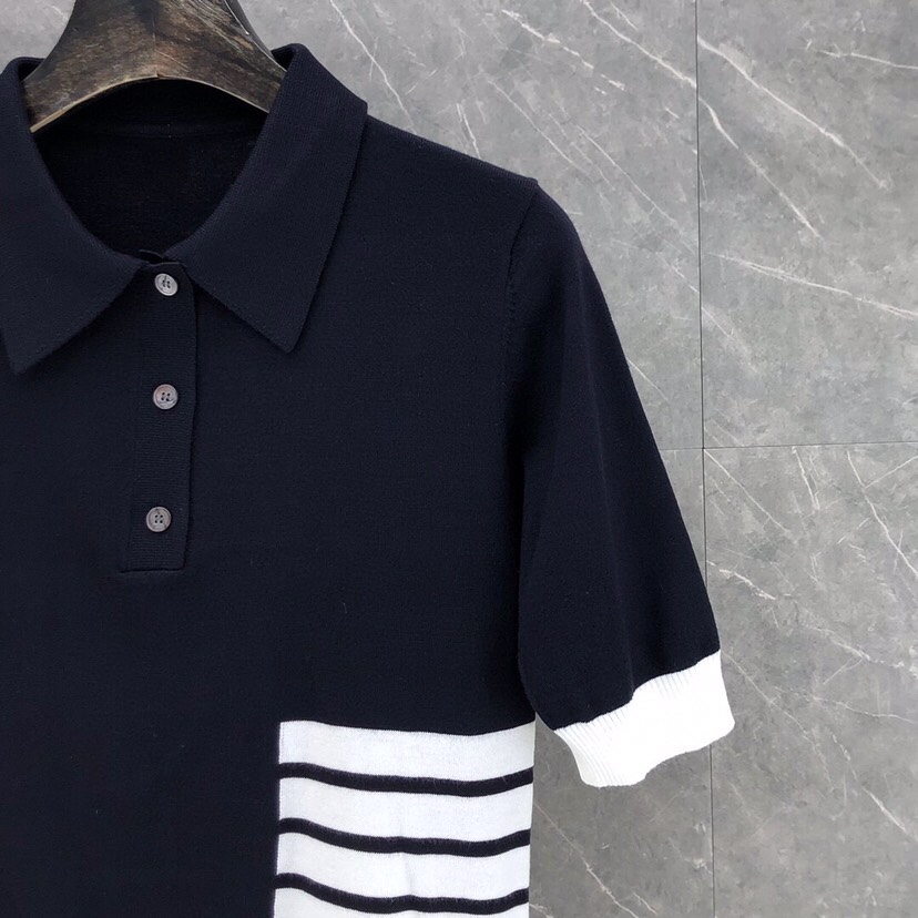 THOM BROWNE Polo T-shirt Collection: Blue, Grey, White Colors, Height Details in Report - 图片 4