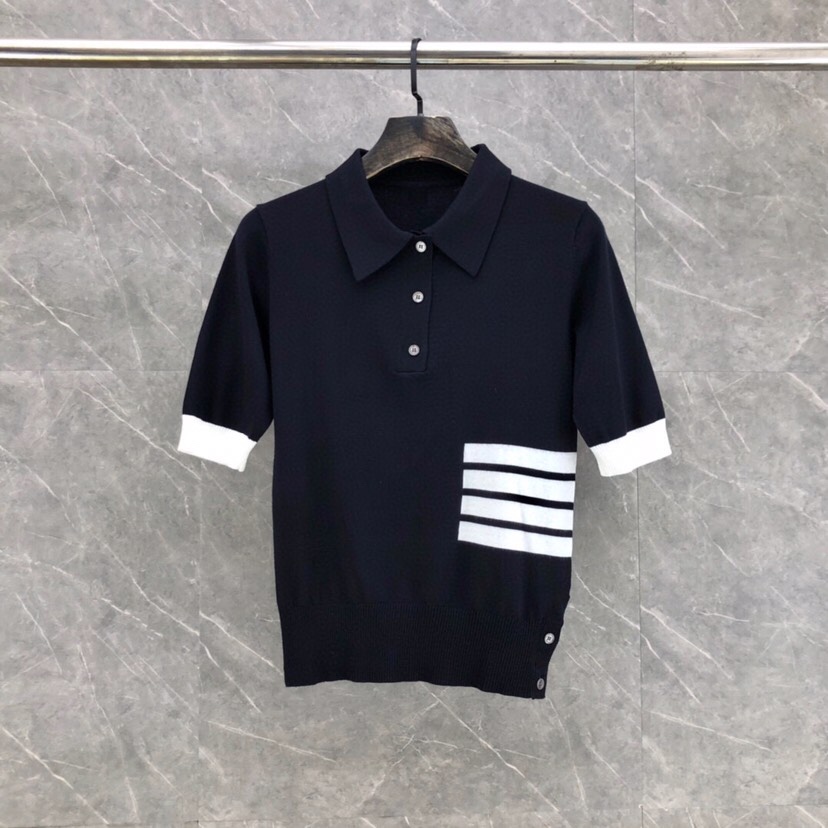 THOM BROWNE Polo T-shirt Collection: Blue, Grey, White Colors, Height Details in Report