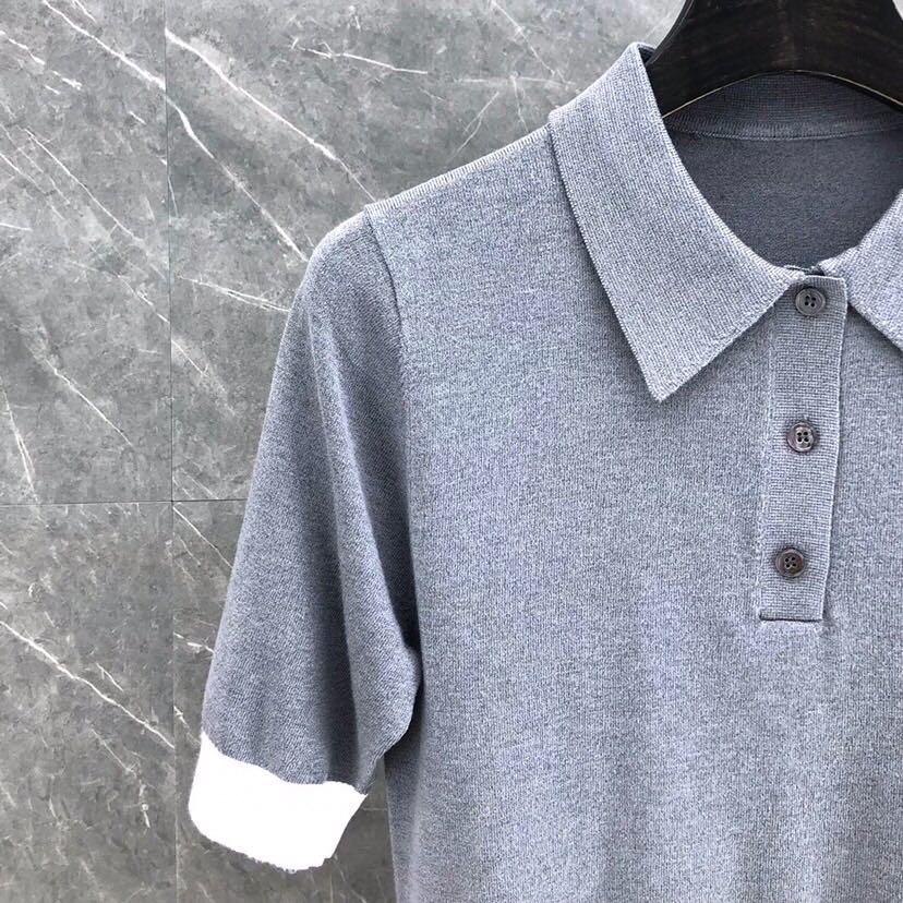 THOM BROWNE Polo T-shirt Collection: Blue, Grey, White Colors, Height Details in Report - 图片 5