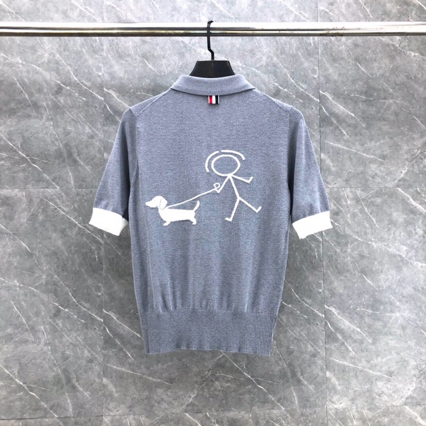 THOM BROWNE Polo T-shirt Collection: Blue, Grey, White Colors, Height Details in Report - 图片 2