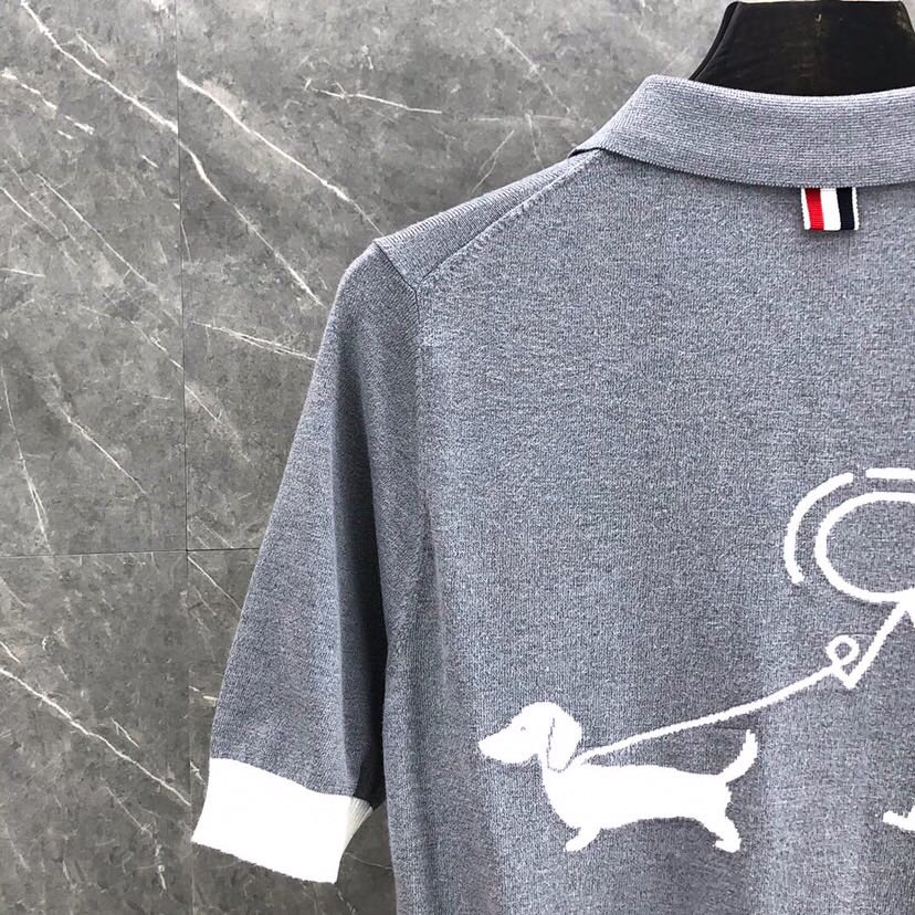 THOM BROWNE Polo T-shirt Collection: Blue, Grey, White Colors, Height Details in Report - 图片 7