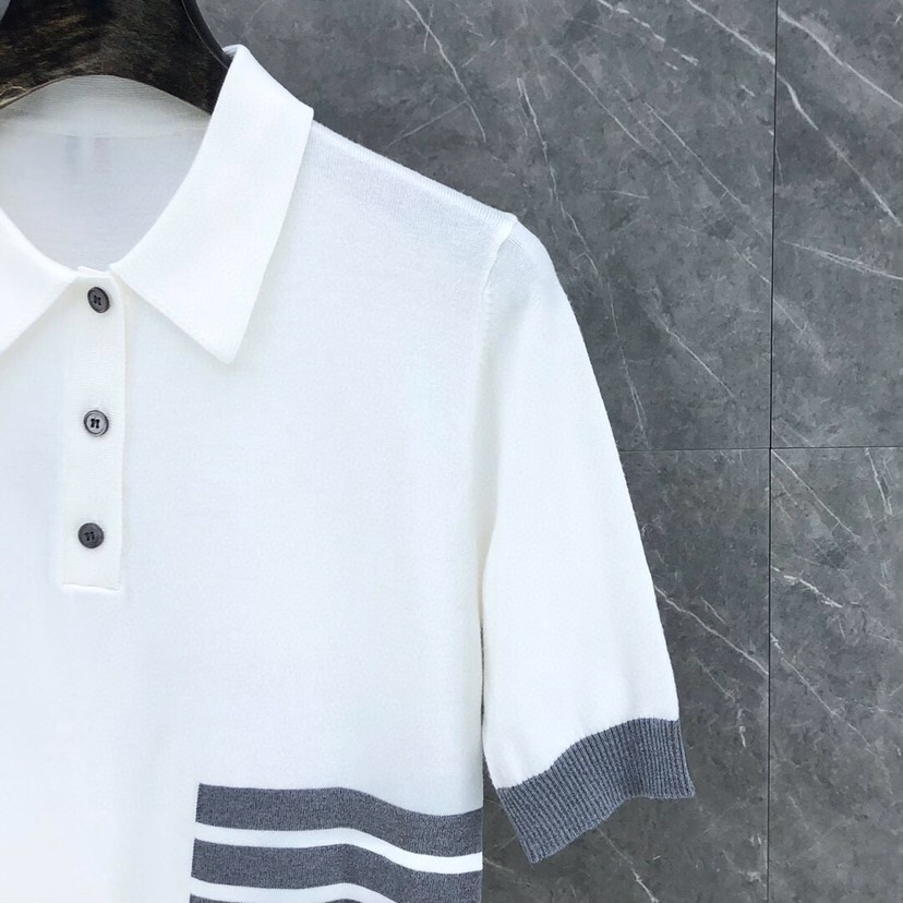 THOM BROWNE Polo T-shirt Collection: Blue, Grey, White Colors, Sizing Details Included - 图片 5