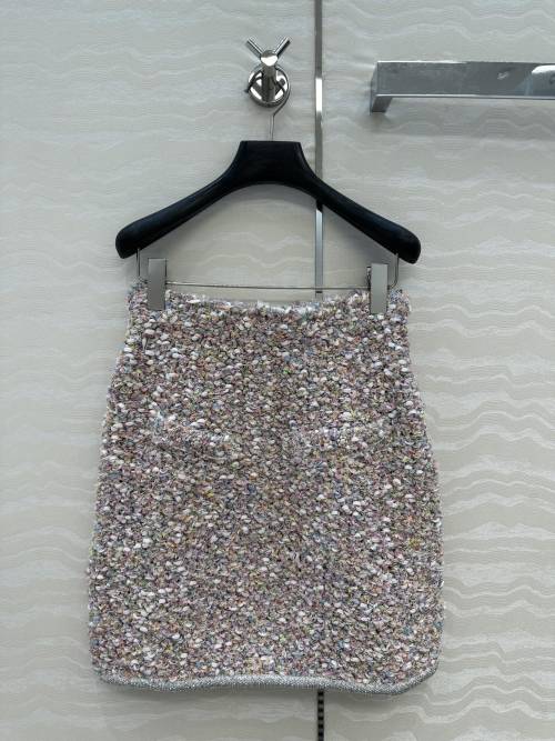 Chan Woven Tweed Mini Skirt, High-Waisted A-Line, Rhinestone Trim, Flower Buckle 1 Chan Woven Tweed Mini Skirt, High-Waisted A-Line, Rhinestone Trim, Flower Buckle