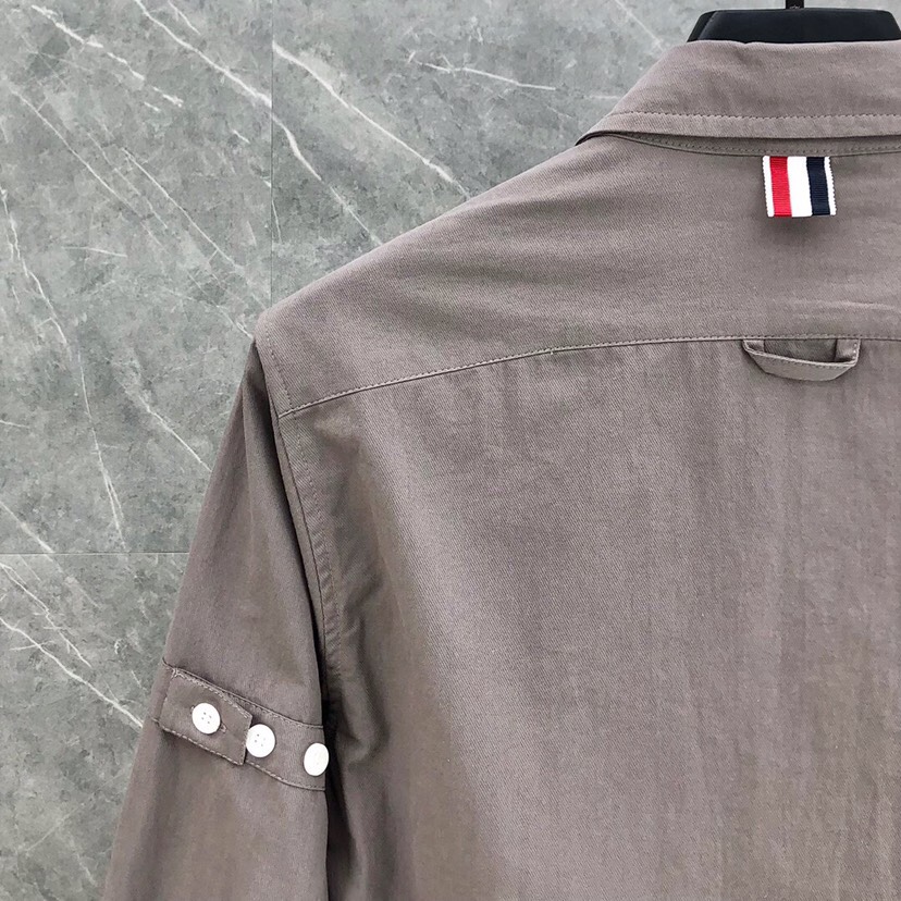 THOM BROWNE Classic Cotton Shirt Collection in Almond and Hidden Blue Shades - 图片 9