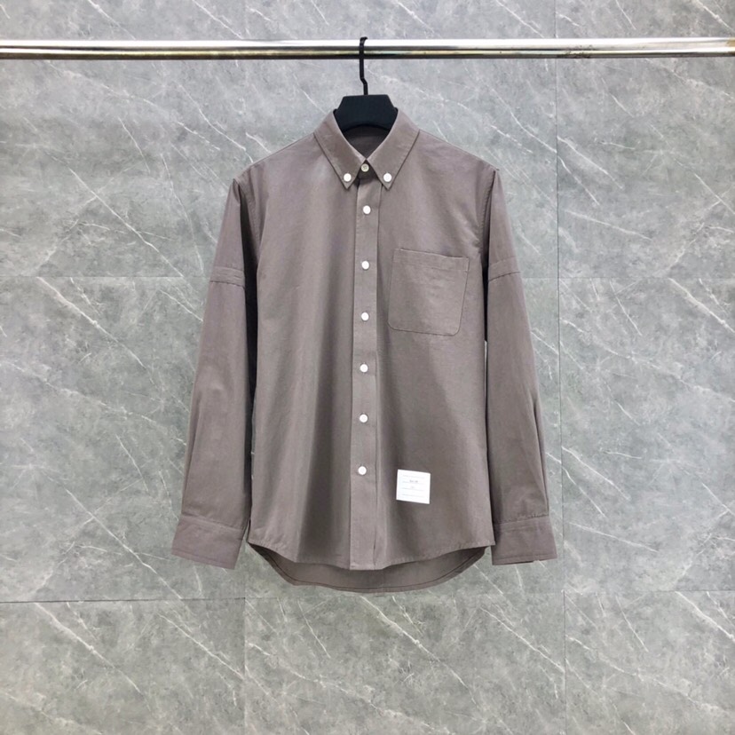 THOM BROWNE Classic Cotton Shirt Collection in Almond and Hidden Blue Shades - 图片 1