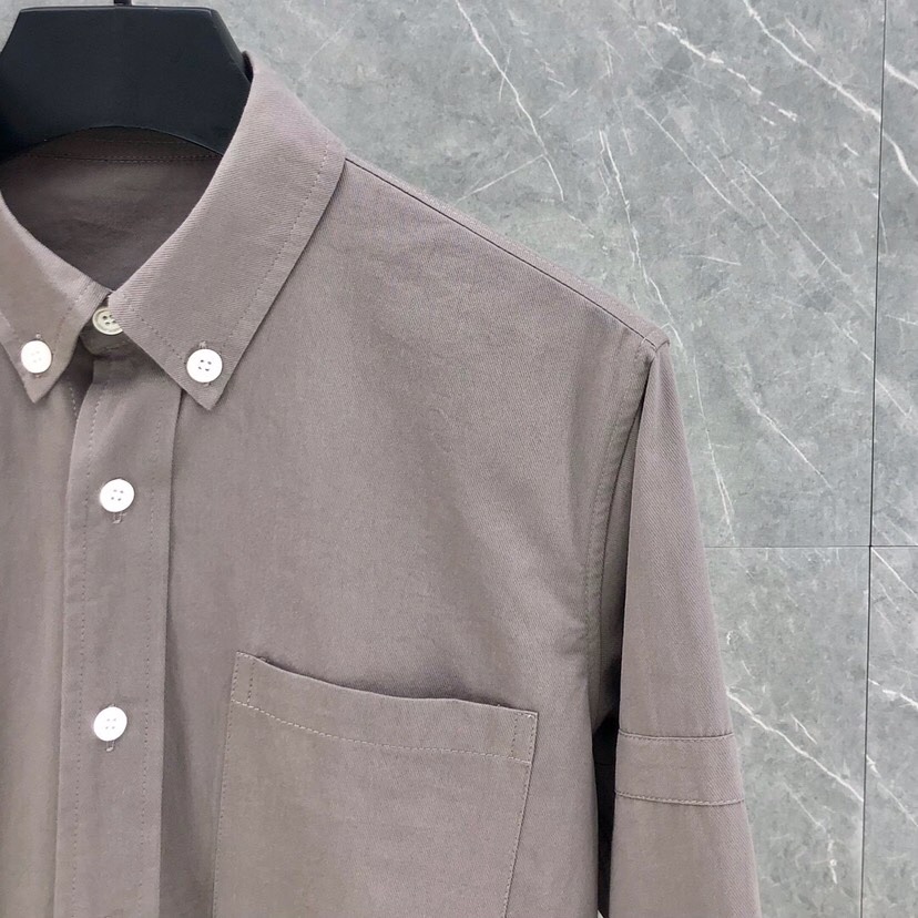 THOM BROWNE Classic Cotton Shirt Collection in Almond and Hidden Blue Shades - 图片 5