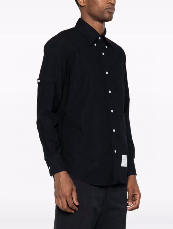 THOM BROWNE Exclusive Cotton-Slashed Long-Sleeve Shirt in Almond and Hidden Blue - 图片 2