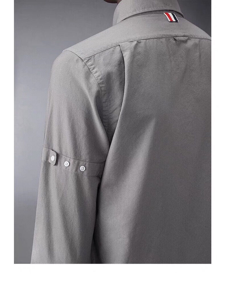 THOM BROWNE Exclusive Cotton-Slashed Long-Sleeve Shirt in Almond and Hidden Blue - 图片 6