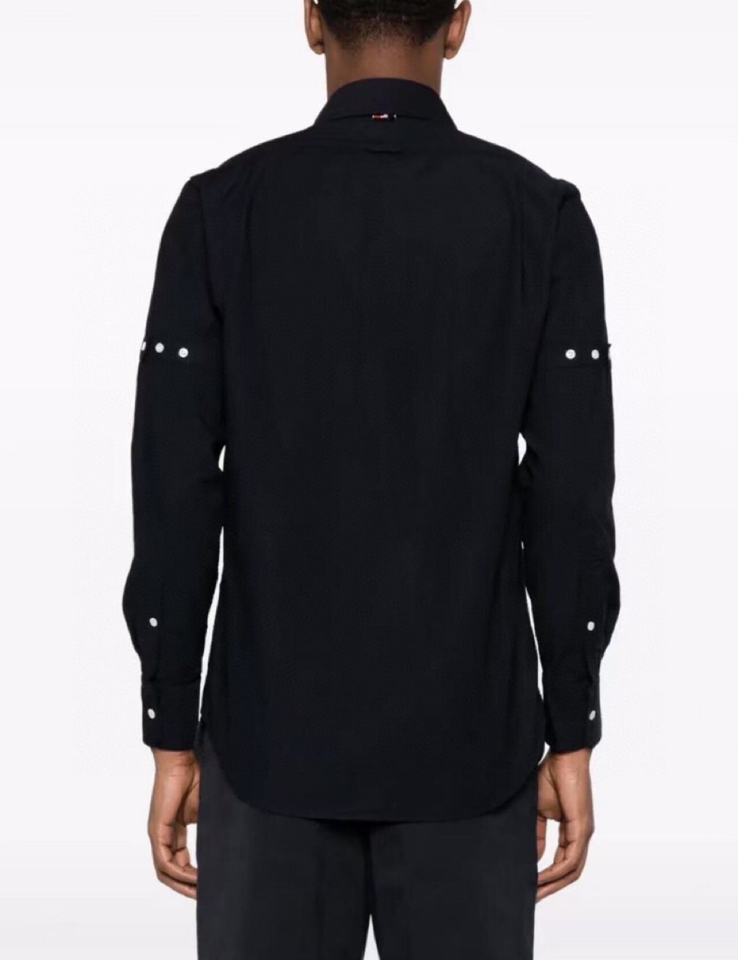 THOM BROWNE Exclusive Cotton-Slashed Long-Sleeve Shirt in Almond and Hidden Blue - 图片 3