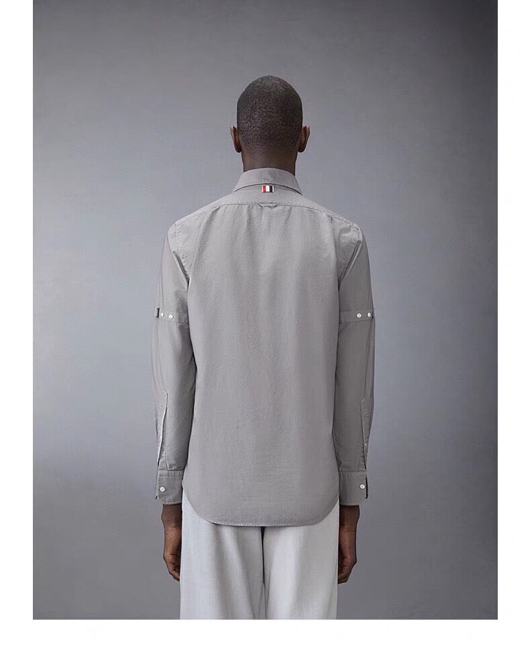 THOM BROWNE Exclusive Cotton-Slashed Long-Sleeve Shirt in Almond and Hidden Blue - 图片 5