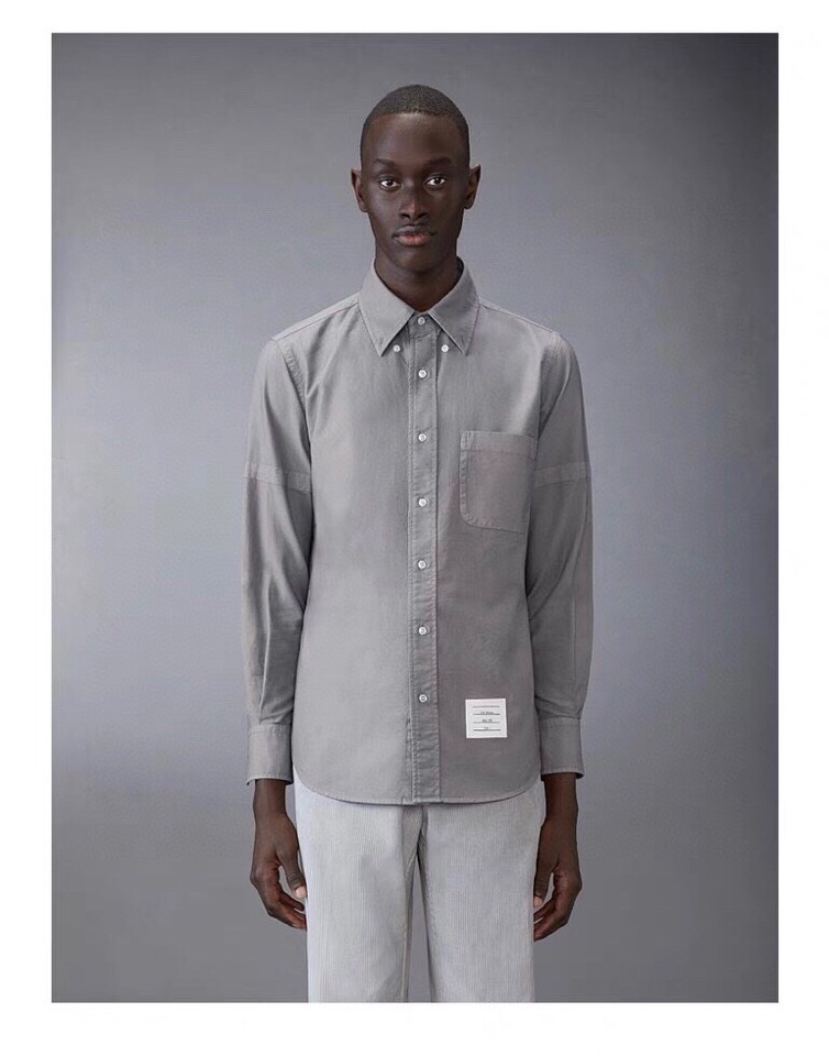 THOM BROWNE Exclusive Cotton-Slashed Long-Sleeve Shirt in Almond and Hidden Blue - 图片 4