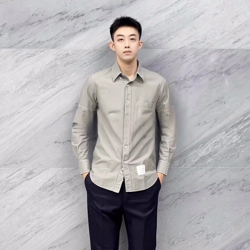 THOM BROWNE Exclusive Cotton-Slashed Long-Sleeve Shirt in Almond and Hidden Blue - 图片 7