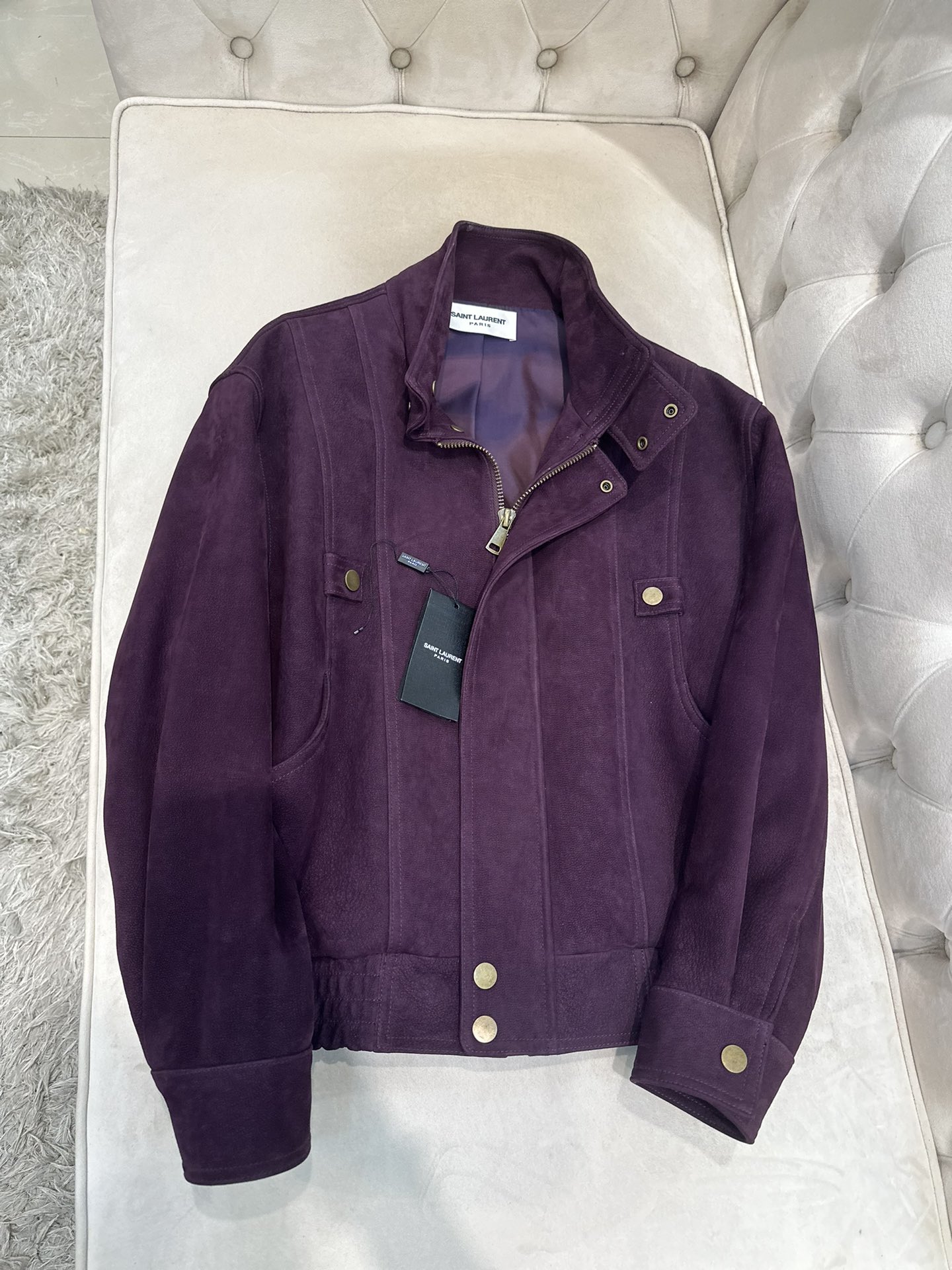 Title: Saint Laurent P2880 Female Goat Skin Coat 2025 AW Summary: Custom-made hard-core female suit with dust bag, coloured grapeseed goatee coat, 100% goat skin - 图片 1