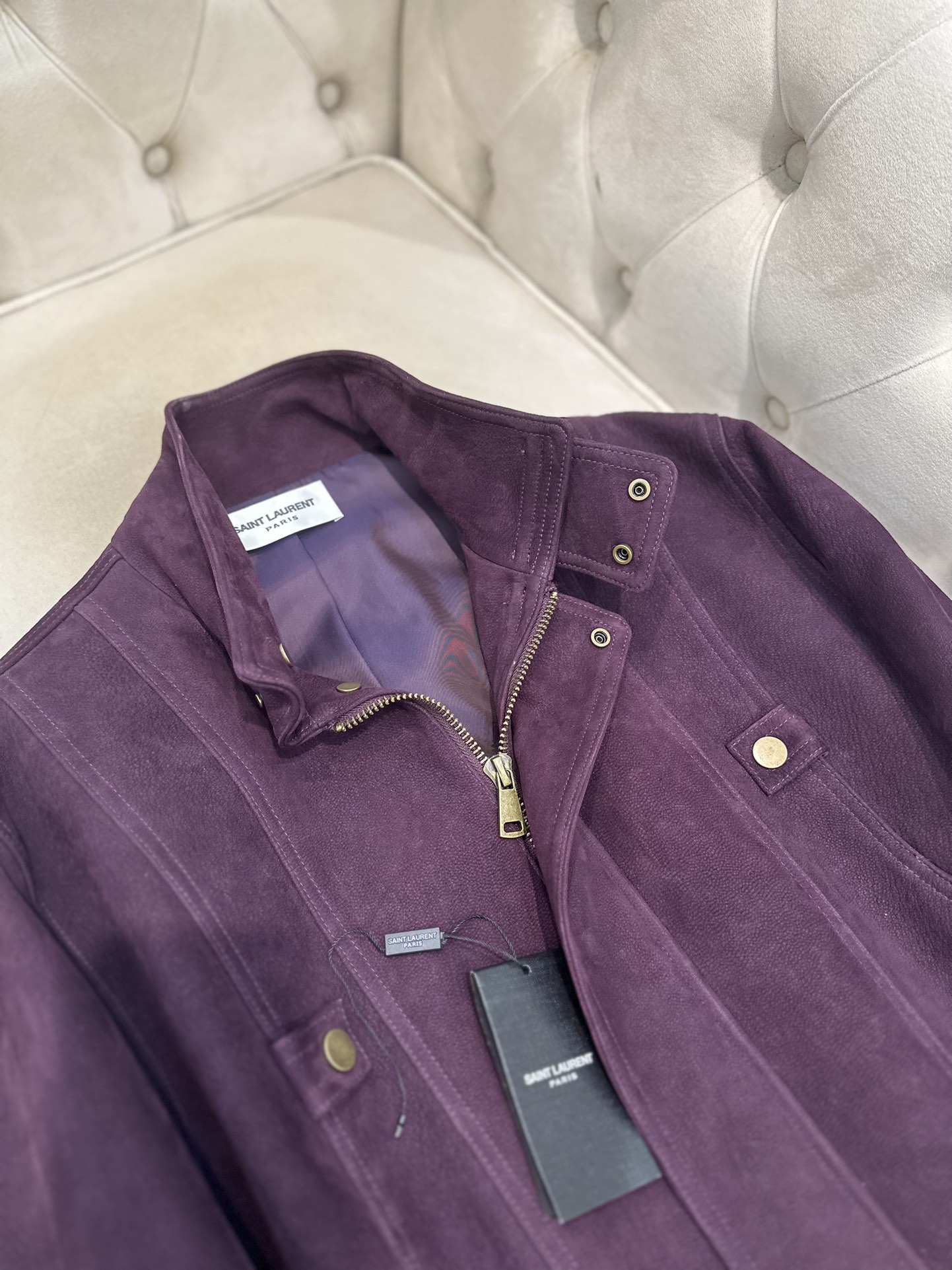 Title: Saint Laurent P2880 Female Goat Skin Coat 2025 AW Summary: Custom-made hard-core female suit with dust bag, coloured grapeseed goatee coat, 100% goat skin - 图片 3