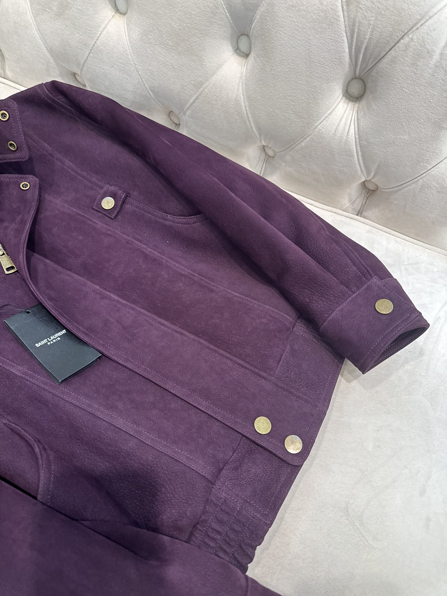 Title: Saint Laurent P2880 Female Goat Skin Coat 2025 AW Summary: Custom-made hard-core female suit with dust bag, coloured grapeseed goatee coat, 100% goat skin - 图片 2