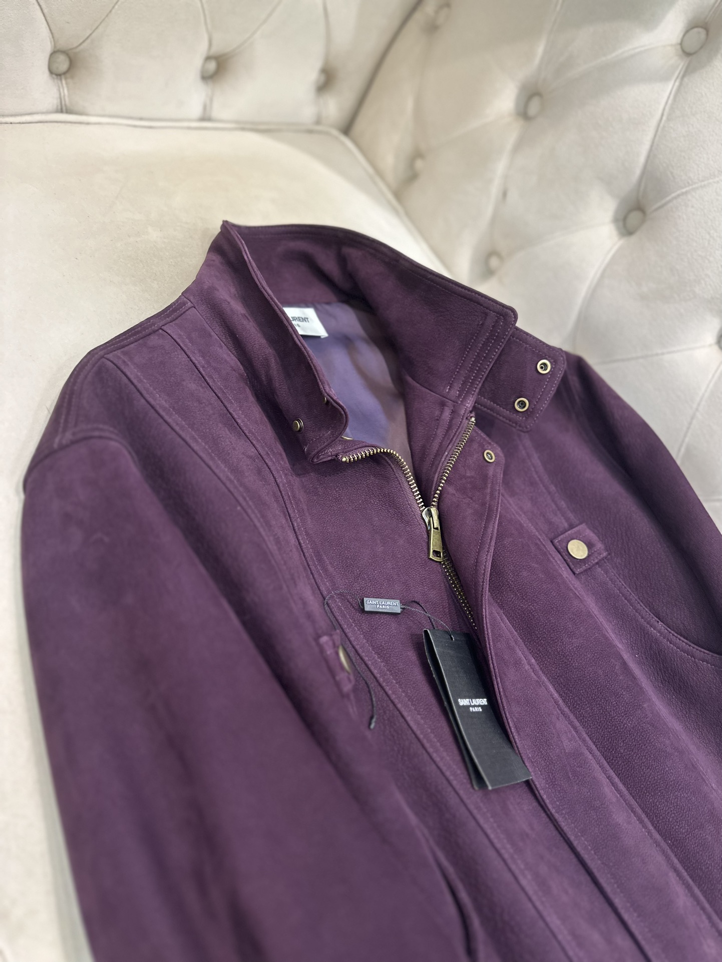 Title: Saint Laurent P2880 Female Goat Skin Coat 2025 AW Summary: Custom-made hard-core female suit with dust bag, coloured grapeseed goatee coat, 100% goat skin - 图片 4