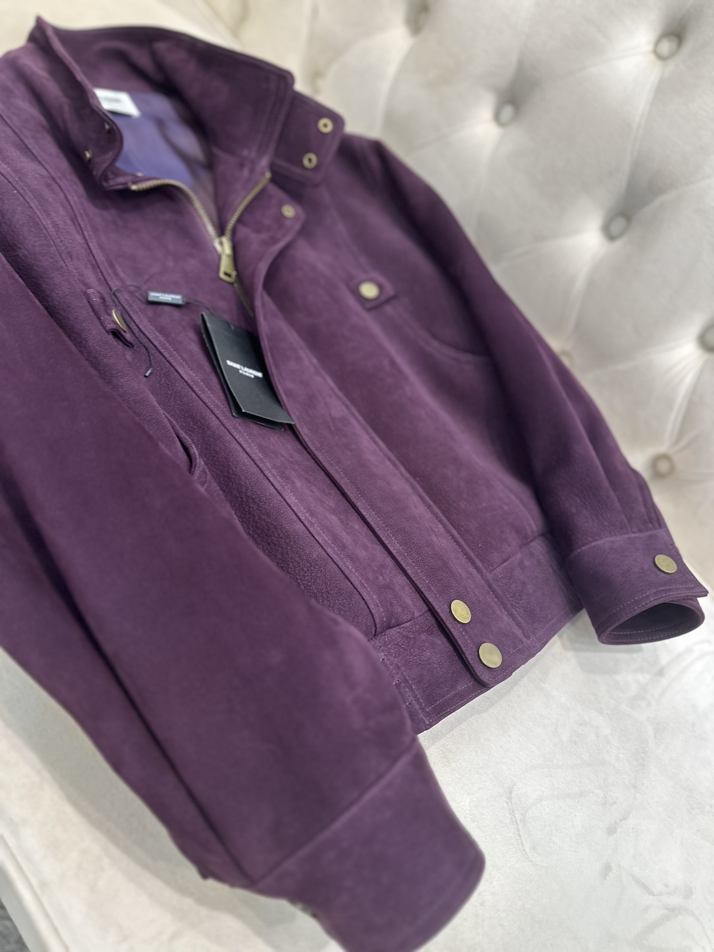 Title: Saint Laurent P2880 Female Goat Skin Coat 2025 AW Summary: Custom-made hard-core female suit with dust bag, coloured grapeseed goatee coat, 100% goat skin - 图片 5