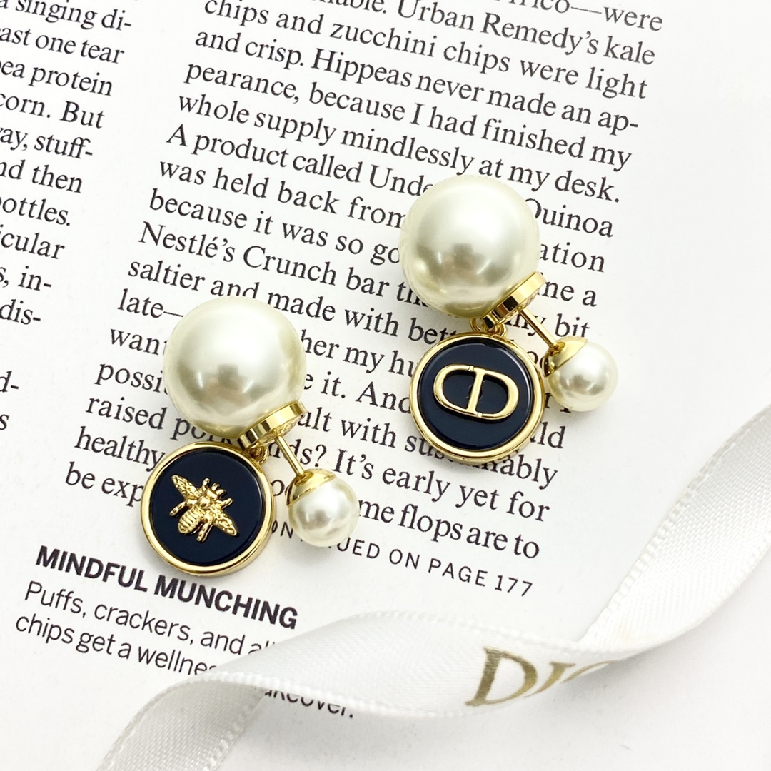 Dior Black Resin Round Pendant Double Ball Pearl Earrings - Bee & CD Design 7 i1754377000 8453 5