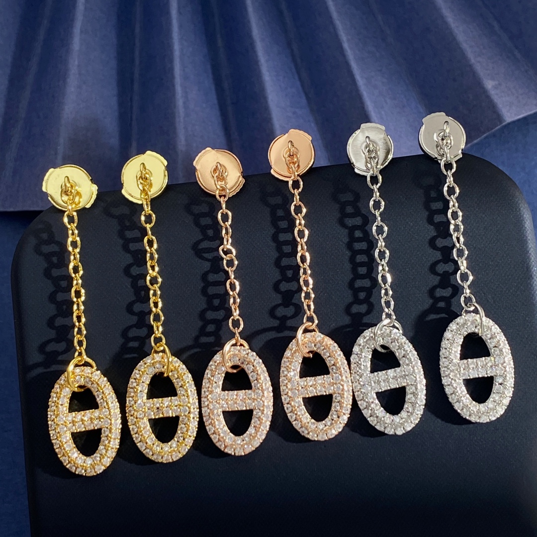 Emasher Hermes Pig Nose Earrings: Brass, Gold, Silver, Long Ear Nails, Lightweight (5.6g) - 图片 1