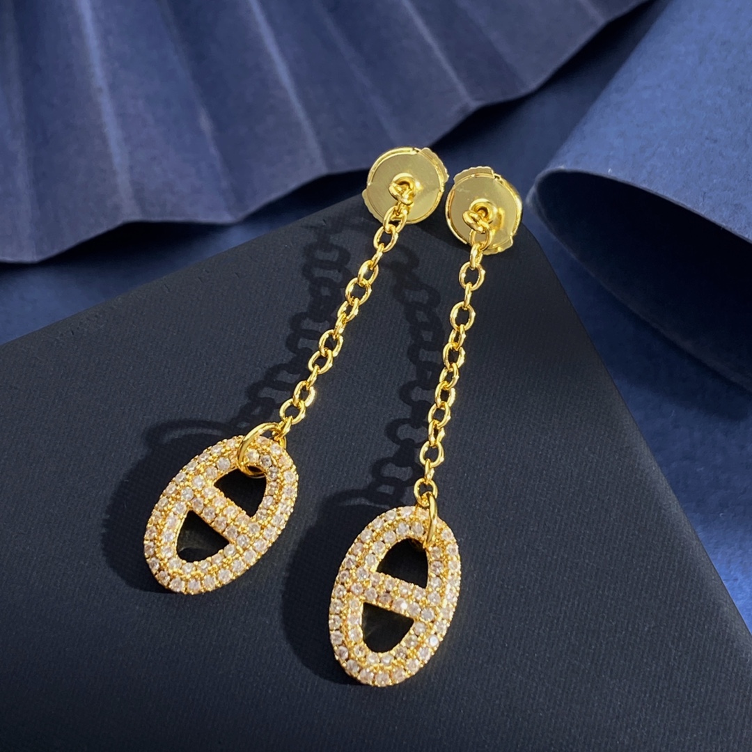 Emasher Hermes Pig Nose Earrings: Brass, Gold, Silver, Long Ear Nails, Lightweight (5.6g) - 图片 4