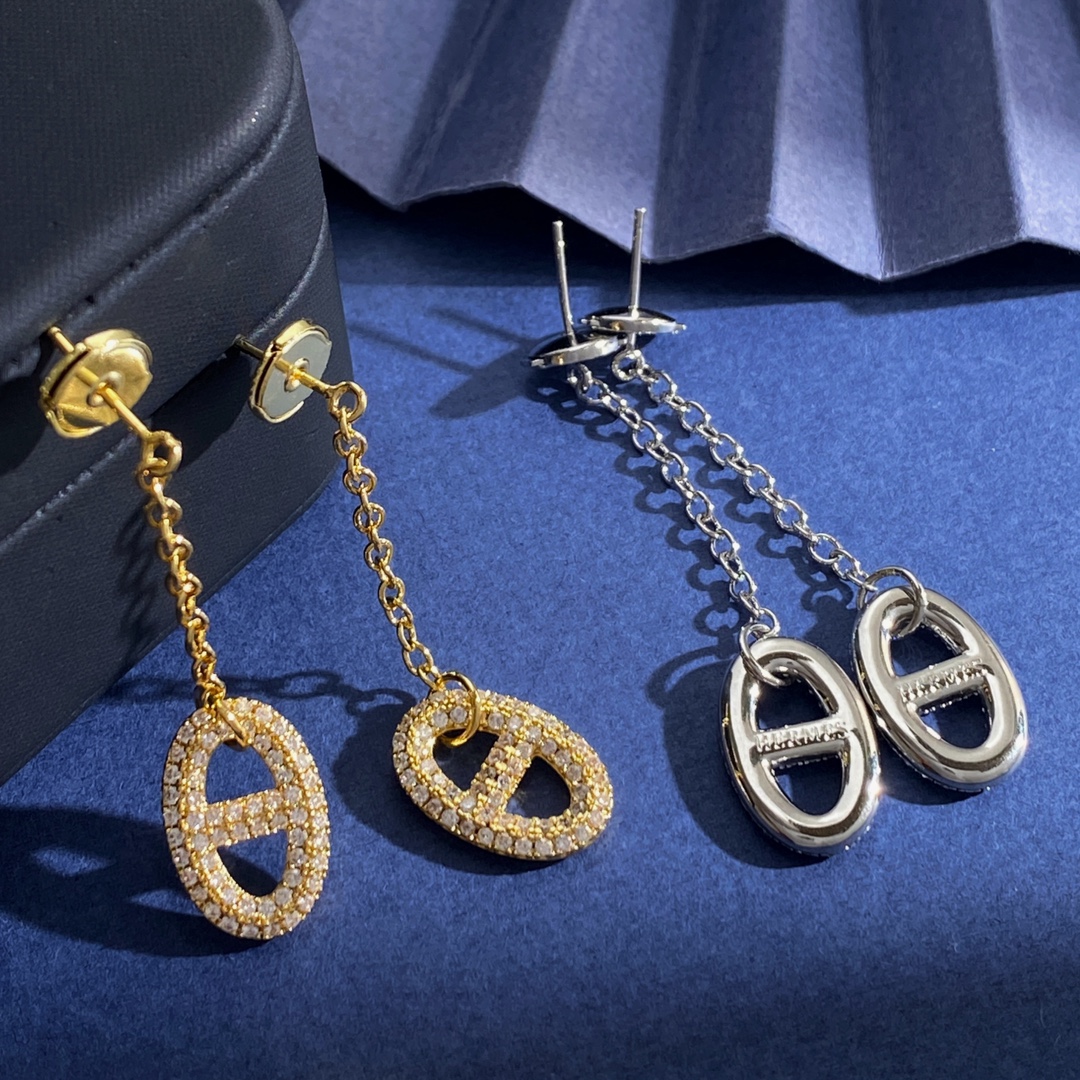 Emasher Hermes Pig Nose Earrings: Brass, Gold, Silver, Long Ear Nails, Lightweight (5.6g) - 图片 2