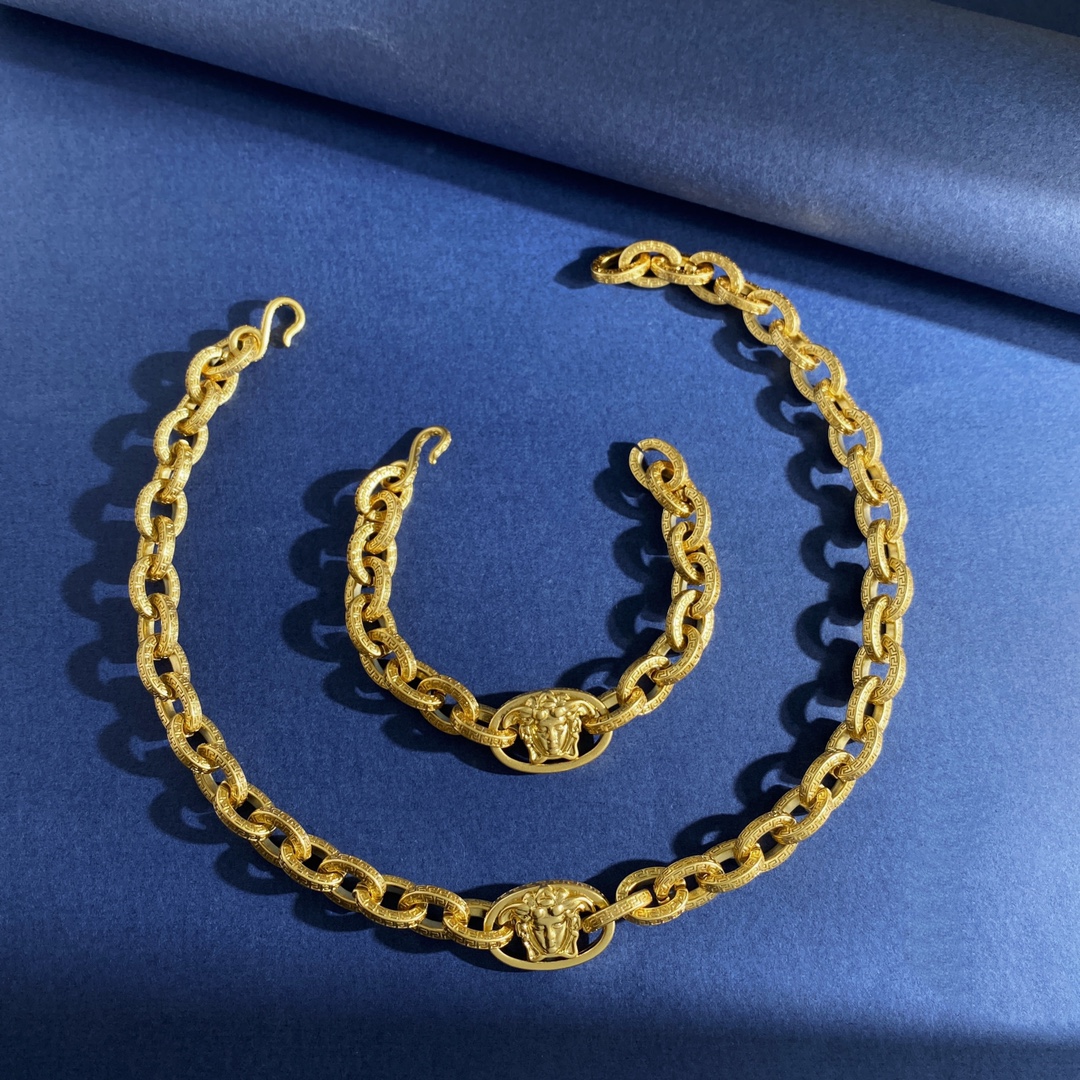 Versace Brass Chain and Handcuff Set – VS92, 34.5g Bracelet, 74g Necklace
