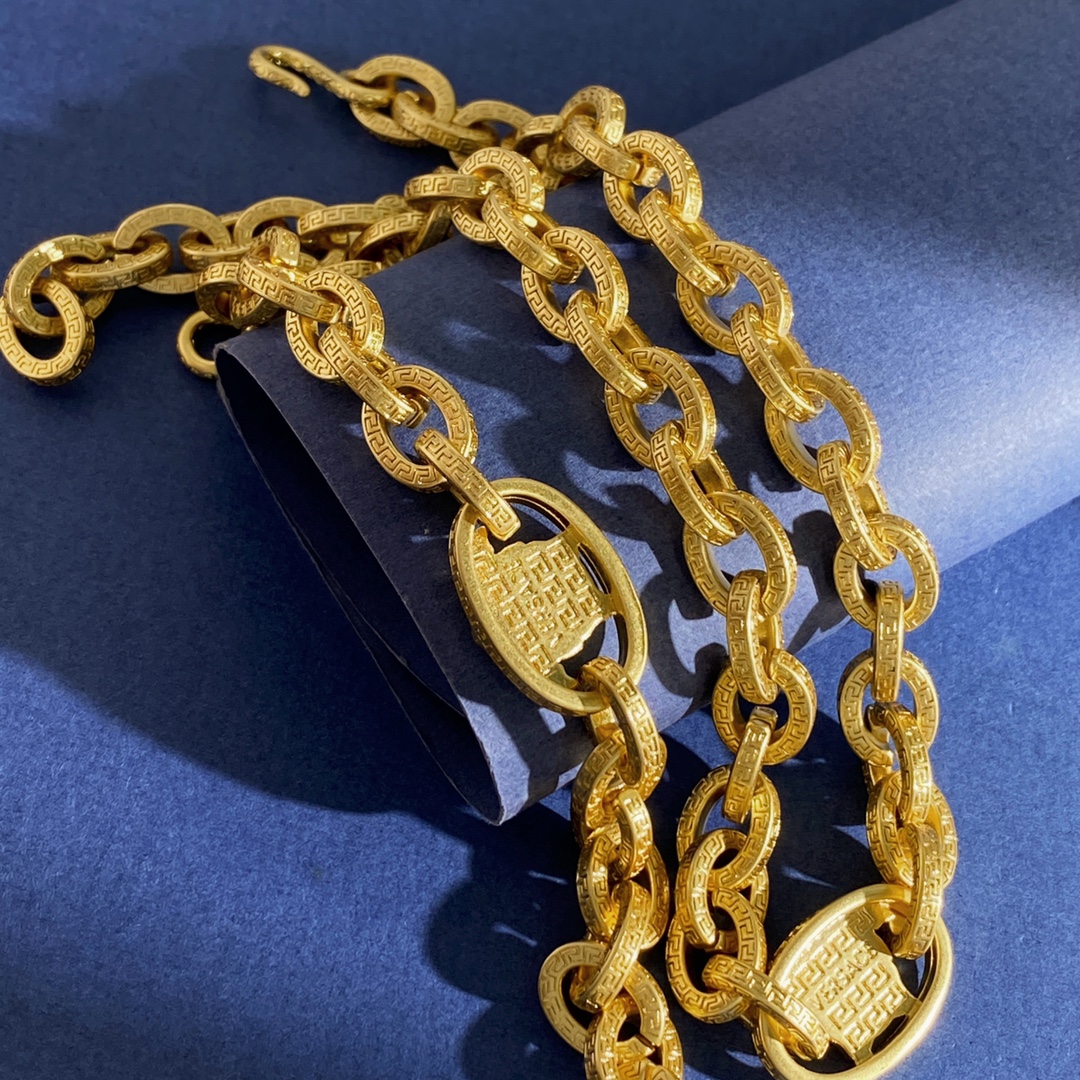 Versace Brass Chain and Handcuff Set – VS92, 34.5g Bracelet, 74g Necklace - 图片 6