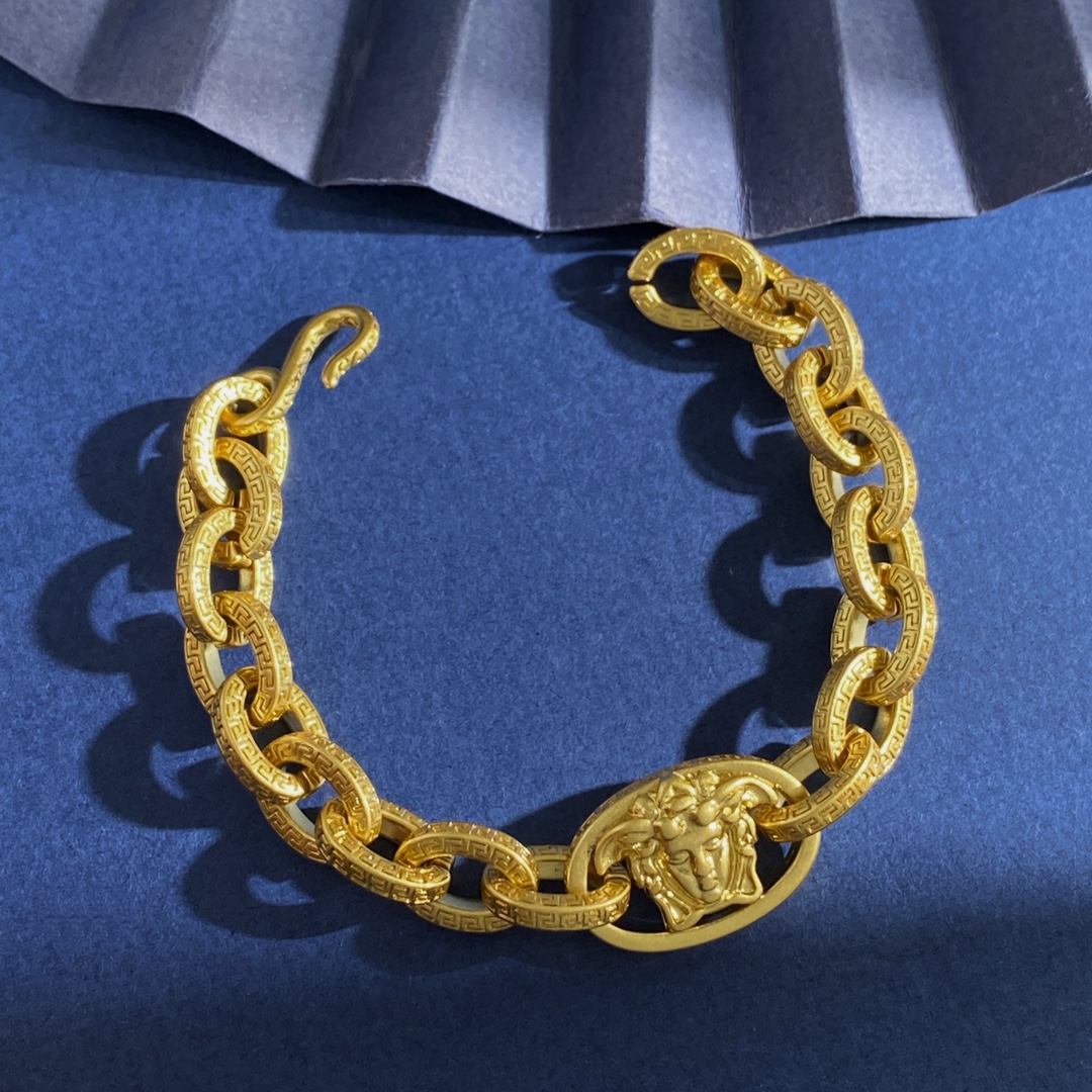 Versace Brass Chain and Handcuff Set – VS92, 34.5g Bracelet, 74g Necklace - 图片 4
