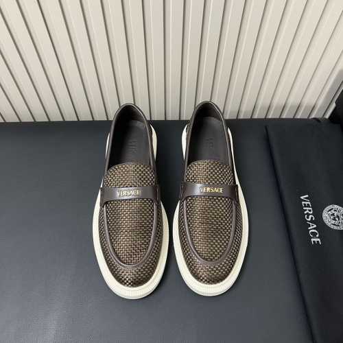 Versace Men's Brown Leather Loafers with Signature Logo Accent 1 Versace Men's Brown Leather Loafers with Signature Logo Accent
